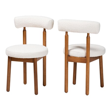 Baxton Studio Edric Modern Japandi Cream Boucle Fabric and Walnut Brown Finished Wood 2-Piece Dining Chair Set, PR 241-2PC-13427-ZORO